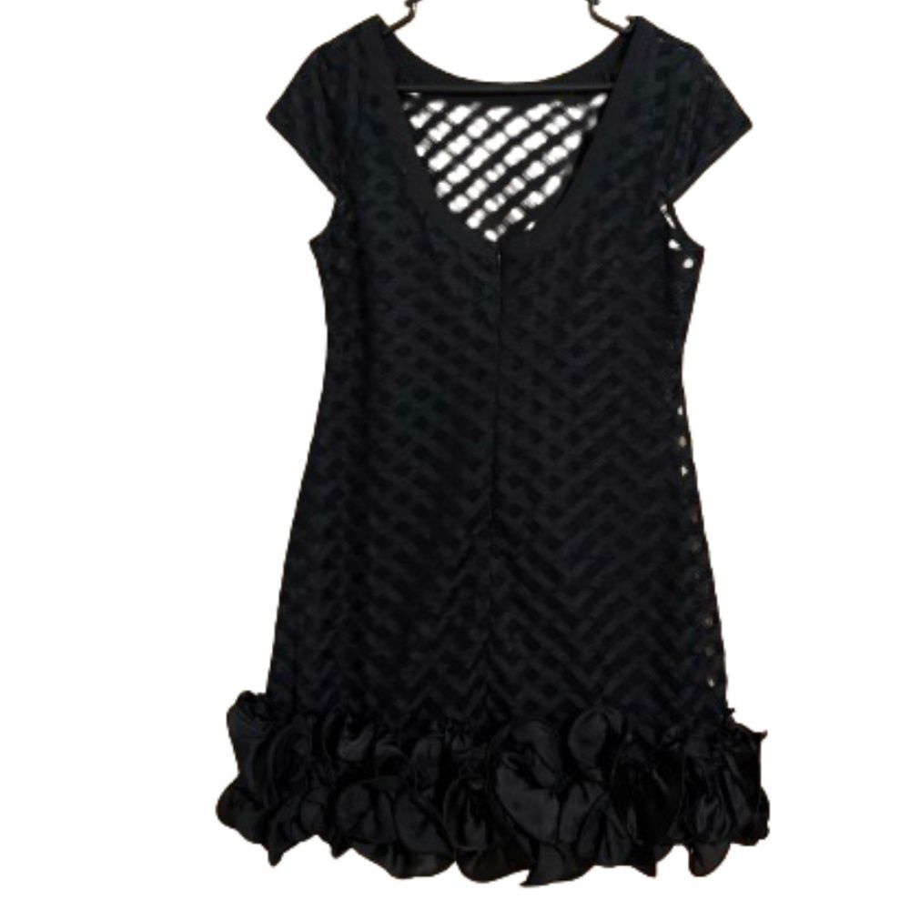 Jessica Simpson Black Mesh Floral Lace Ruffled Hem Party/Cocktail Dress Sz-10